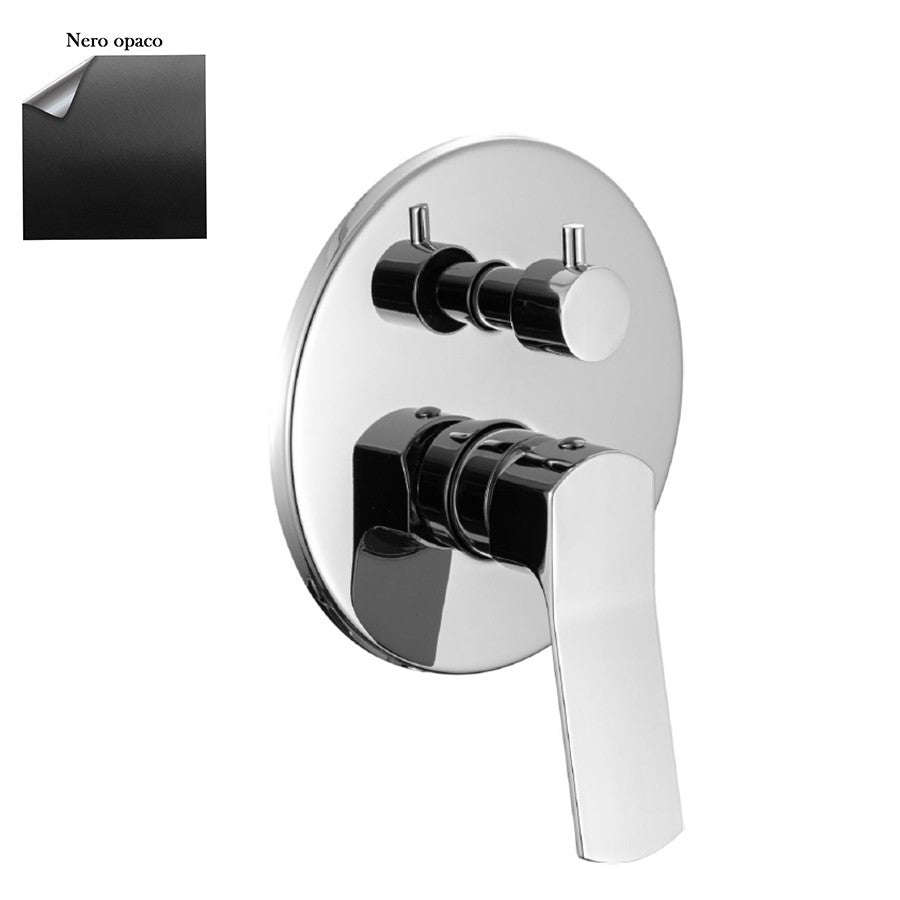 Miscelatore doccia incasso in ottone nero opaco con piastra tonda e deviatore meccanico ed Easy Box