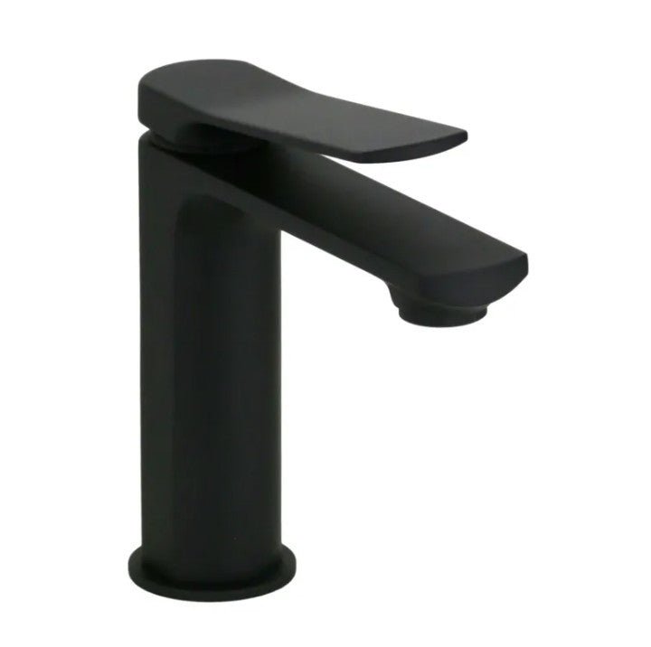 Miscelatore lavabo monoforo in ottone nero opaco modello Kora con leva inclinata e piletta clic-clac inclusa
