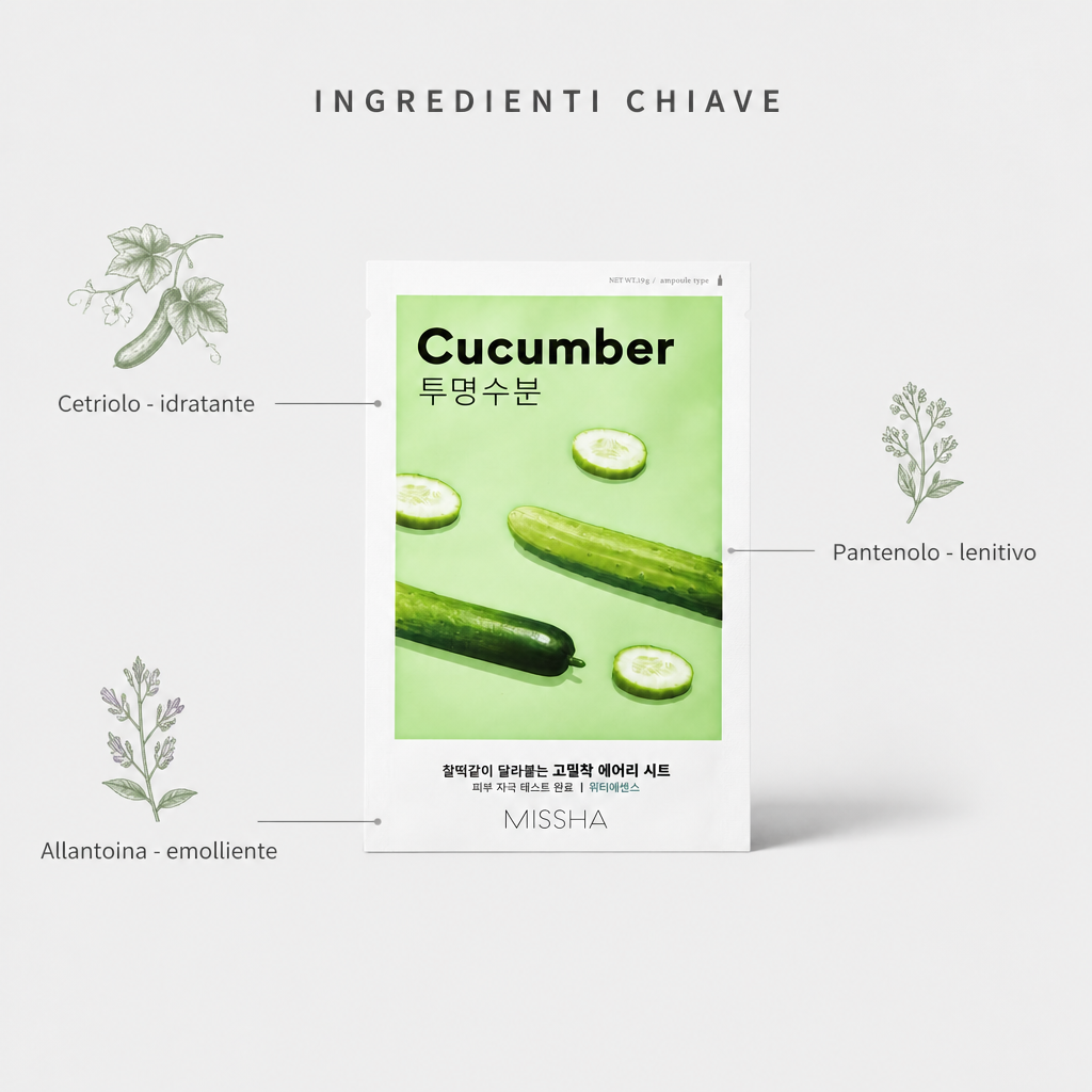 Missha Airy Fit Sheet Mask Cucumber – Maschera Viso Idratante 19g