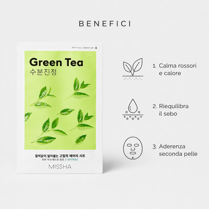 Missha Airy Fit Sheet Mask Green Tea – Maschera Viso Lenitiva 19g