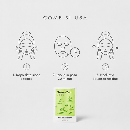 Missha Airy Fit Sheet Mask Green Tea – Maschera Viso Lenitiva 19g