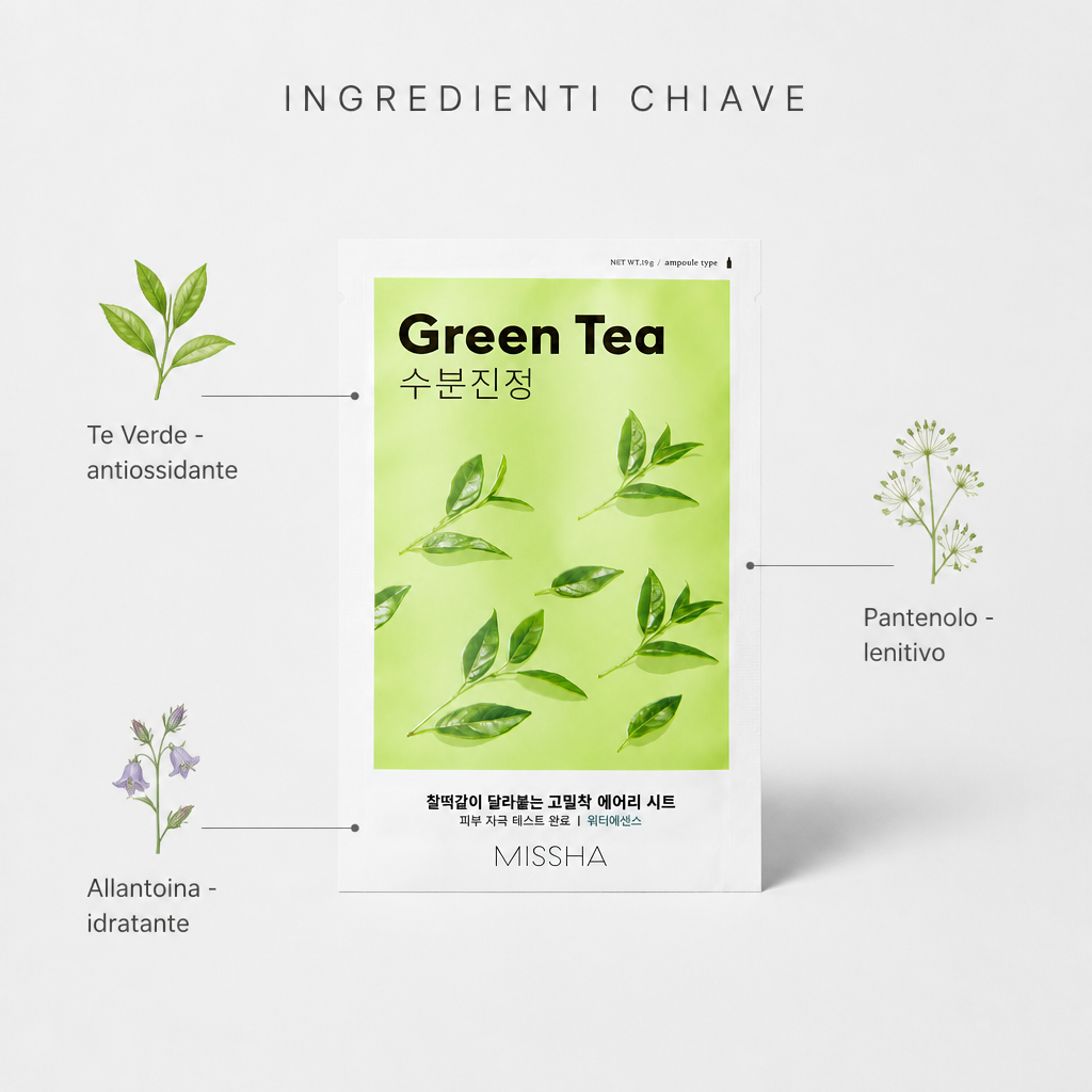 Missha Airy Fit Sheet Mask Green Tea – Maschera Viso Lenitiva 19g