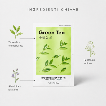 Missha Airy Fit Sheet Mask Green Tea – Maschera Viso Lenitiva 19g