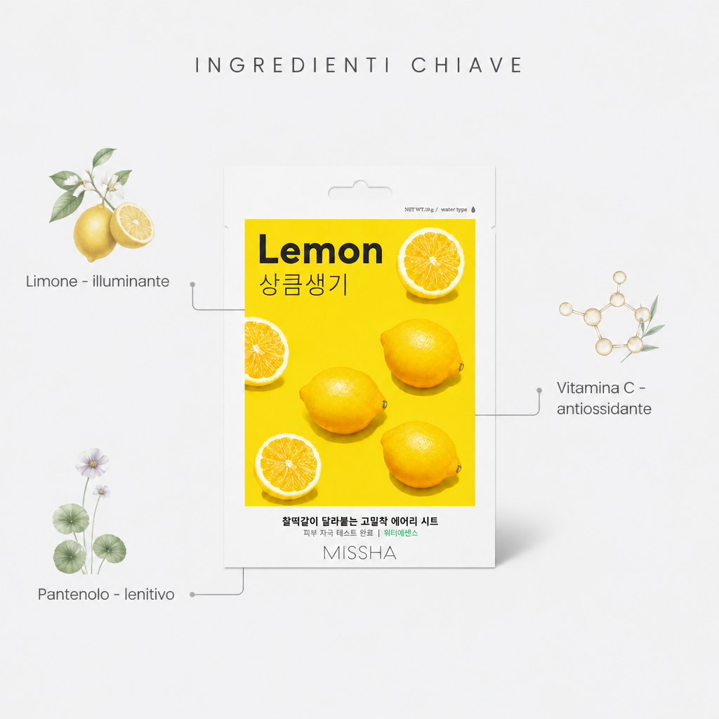 Missha Airy Fit Sheet Mask Lemon – Maschera Viso Illuminante 19g