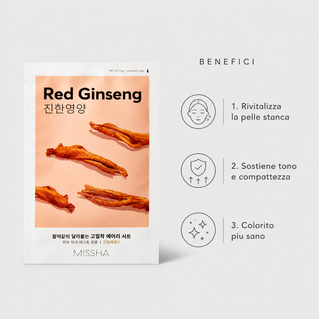 Missha Airy Fit Sheet Mask Red Ginseng – Maschera Viso Rivitalizzante 19g