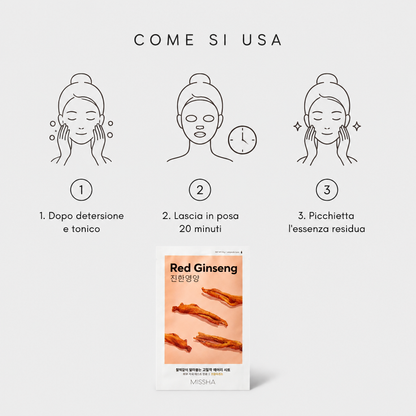 Missha Airy Fit Sheet Mask Red Ginseng – Maschera Viso Rivitalizzante 19g