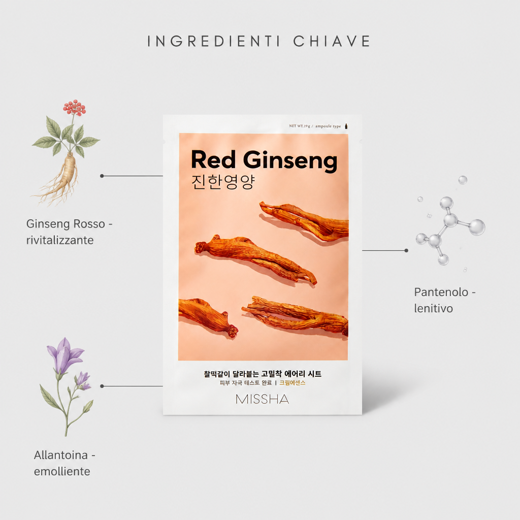 Missha Airy Fit Sheet Mask Red Ginseng – Maschera Viso Rivitalizzante 19g