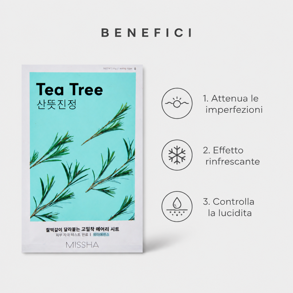 Missha Airy Fit Sheet Mask Tea Tree – Maschera Viso Purificante 19g