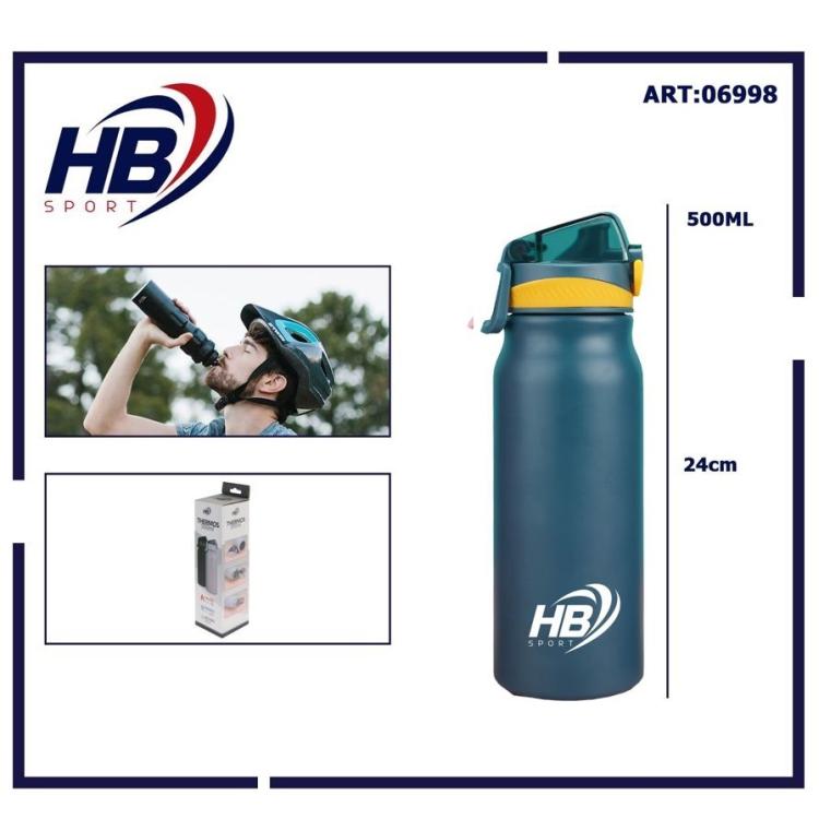 THERMOSFLASCHE EDELSTAHL 500ml THERMOSFLASCHE MIT TRINKHALM 12-24h BLAU