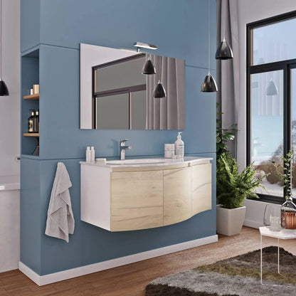 Mobile bagno 3 ante da 105cm lavabo in resina e specchio con lampada led