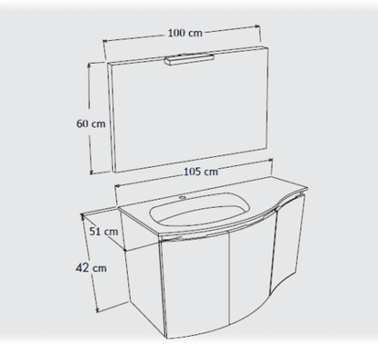 Mobile bagno 3 ante da 105cm lavabo in resina e specchio con lampada led