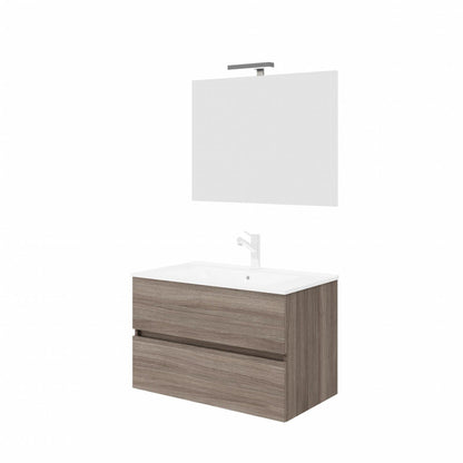 Mobile bagno rovere 2 cassettoni da 80 cm con lavabo e specchio con lampada led