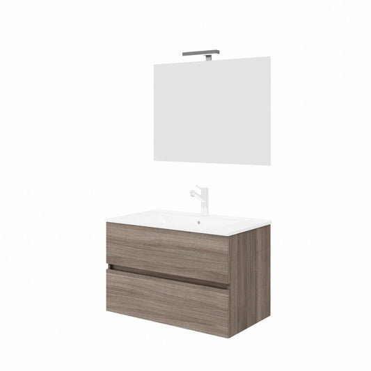 Mobile bagno rovere 2 cassettoni da 80 cm con lavabo e specchio con lampada led