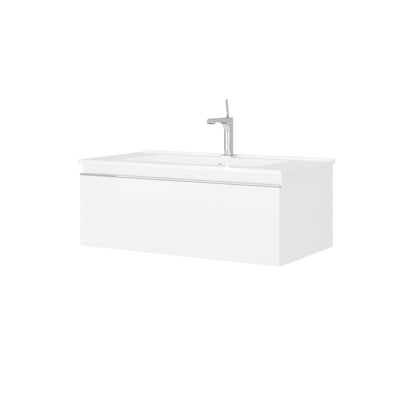 Mobile Bagno Sospeso 81cm Bianco Lucido - Cassetto e Specchio LED