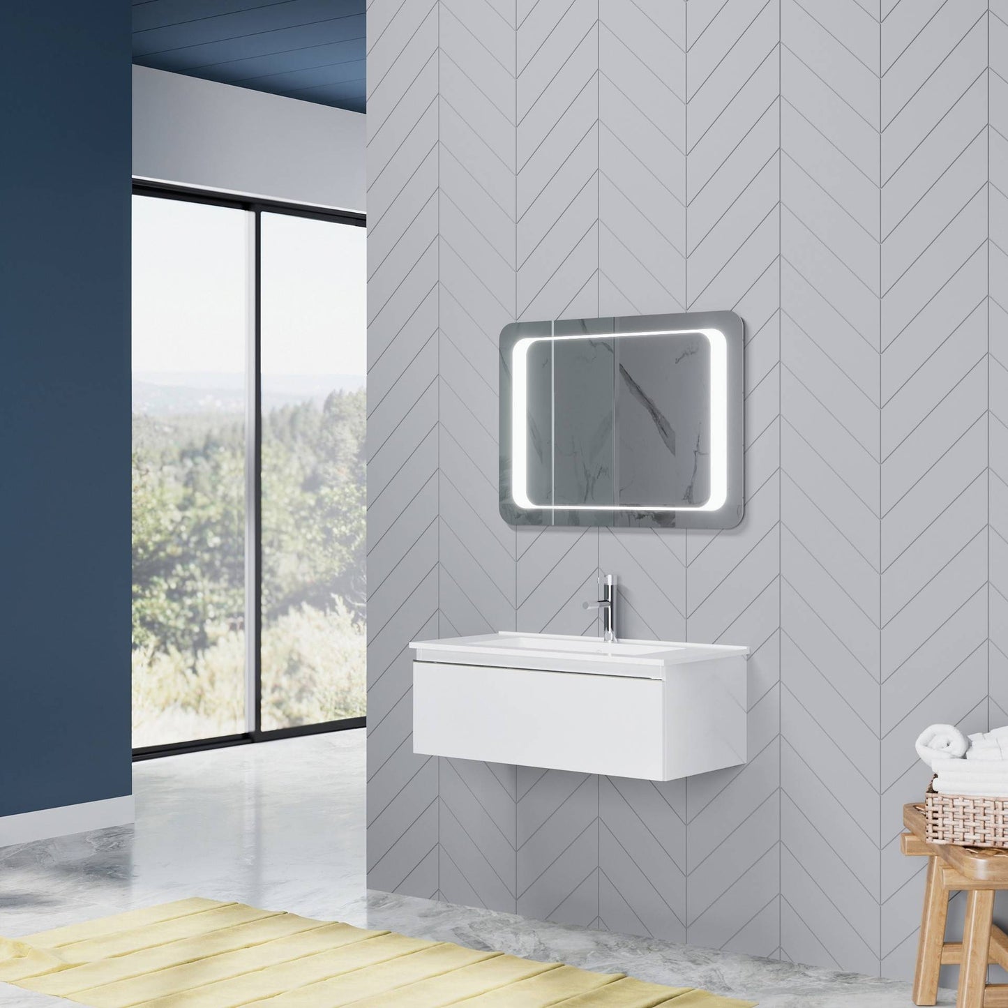 Mobile Bagno 81cm Bianco Lucido con Lavabo - Cassetto Soft-Close