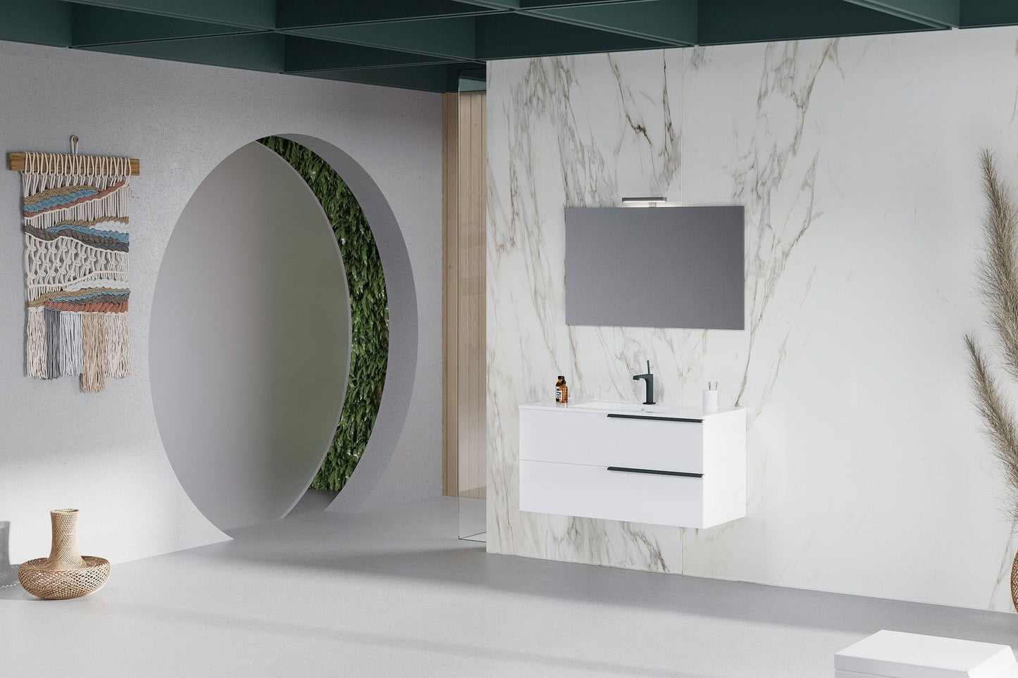 Mobile bagno sospeso Symphony 100 cm con due cassetti bianco  lucido