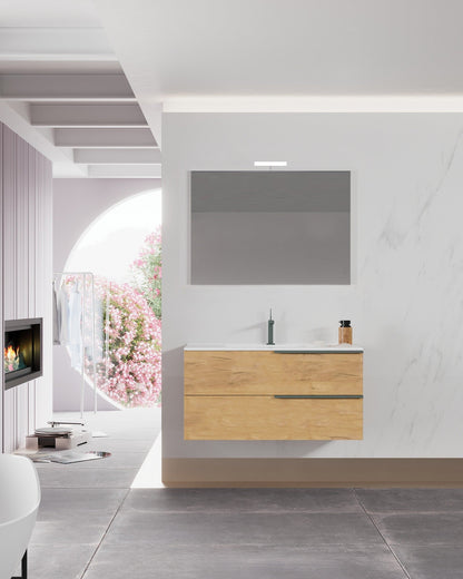 Mobile bagno sospeso  Symphony 100 cm con due cassetti  rovere oro