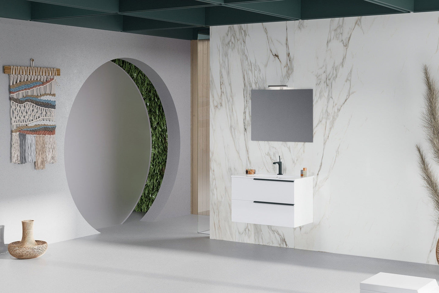 Mobile bagno sospeso Symphony 80 cm con due cassetti bianco lucido