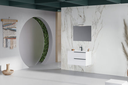Mobile bagno sospeso Symphony 80 cm con due cassetti bianco lucido