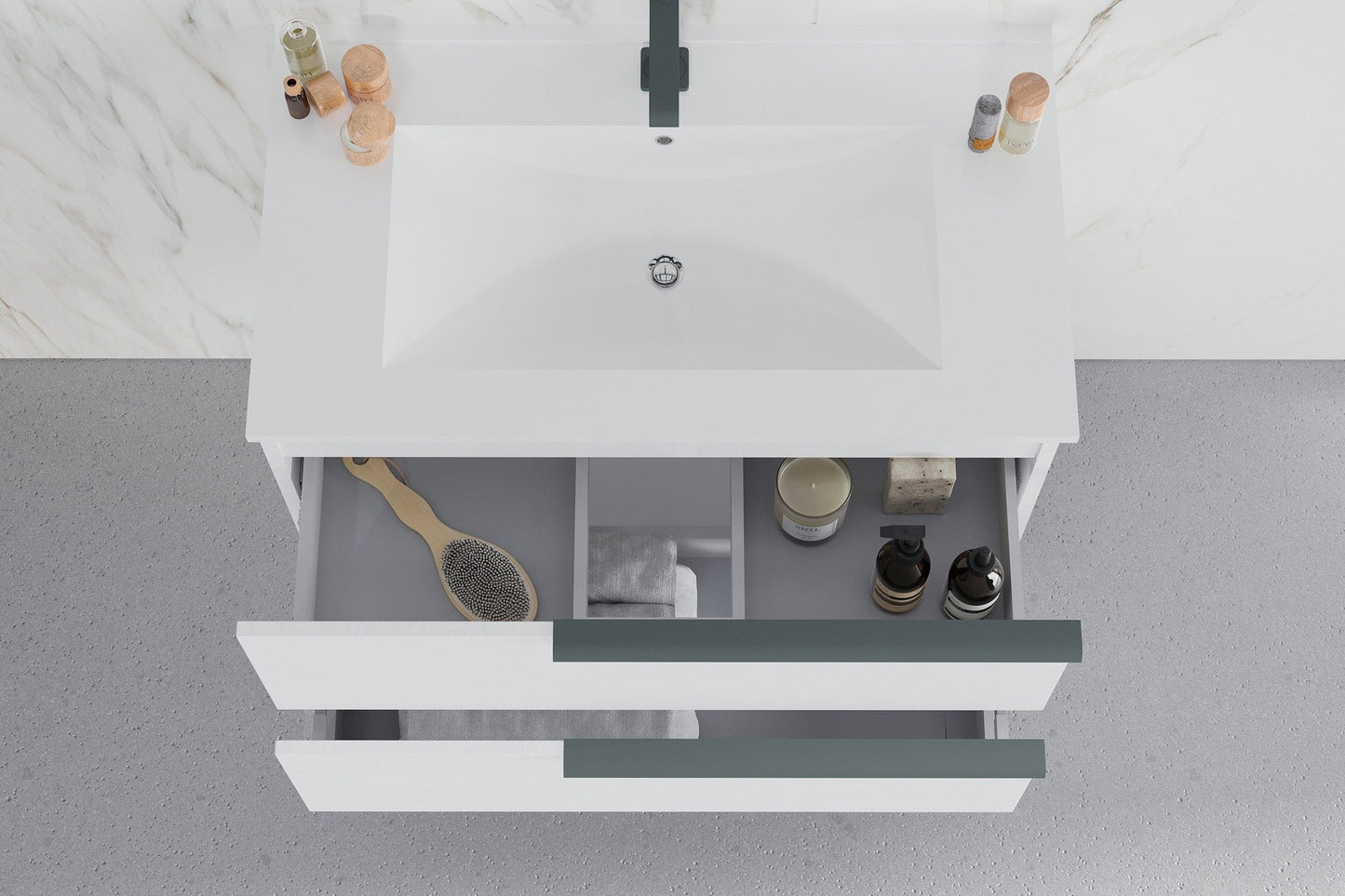 Mobile bagno sospeso Symphony 80 cm con due cassetti bianco lucido