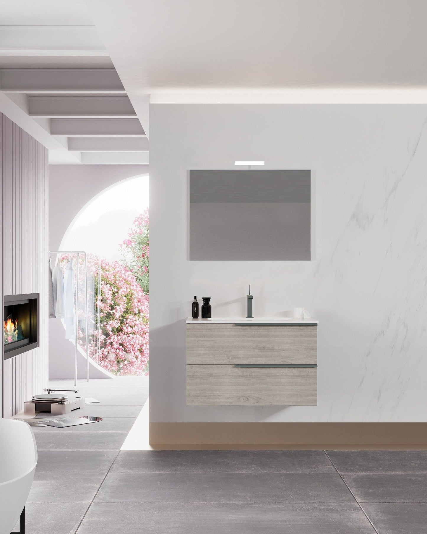 Mobile bagno sospeso Symphony 80 cm con due cassetti legno nordico
