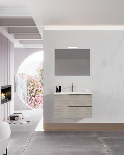 Mobile bagno sospeso Symphony 80 cm con due cassetti legno nordico