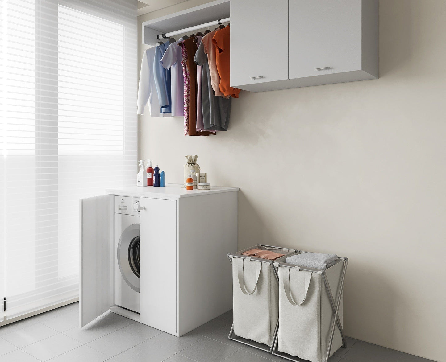 Mobile copri lavatrice in pvc in kit completo 70x60 cm modello Onda, resistente all’acqua