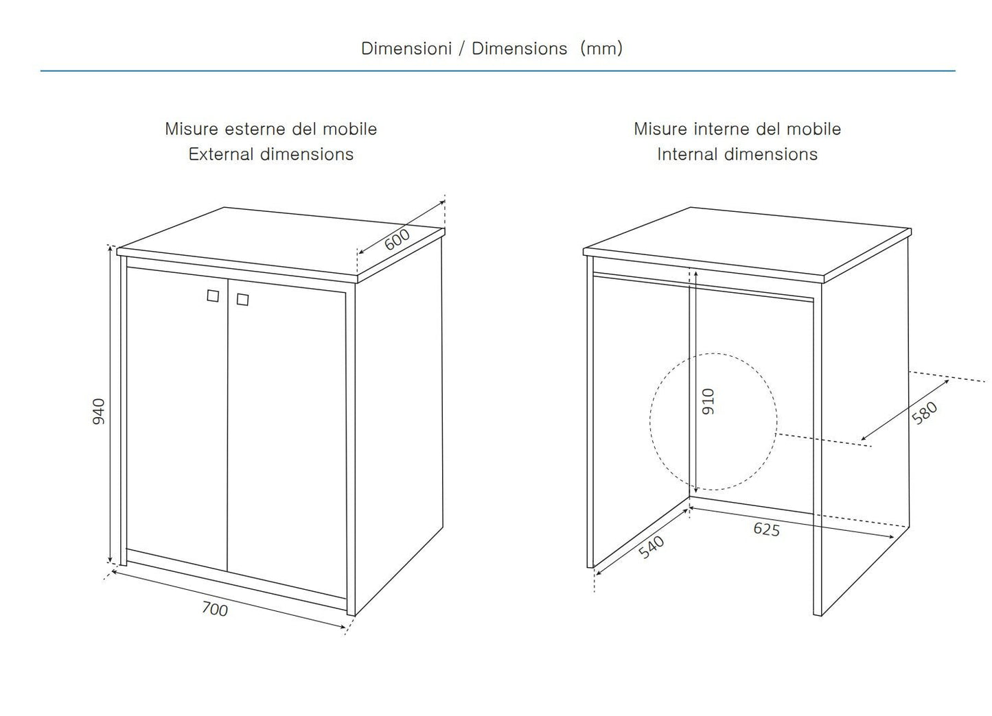 Mobile copri lavatrice in pvc in kit completo 70x60 cm modello Onda, resistente all’acqua