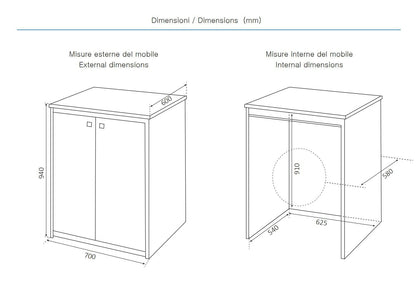 Mobile copri lavatrice in pvc in kit completo 70x60 cm modello Onda, resistente all’acqua