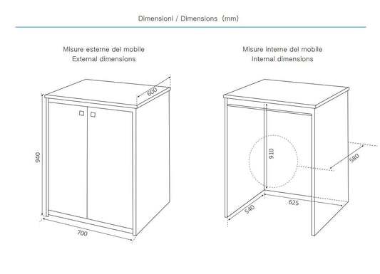 Mobile copri lavatrice in pvc in kit completo 70x60 cm modello Onda, resistente all’acqua