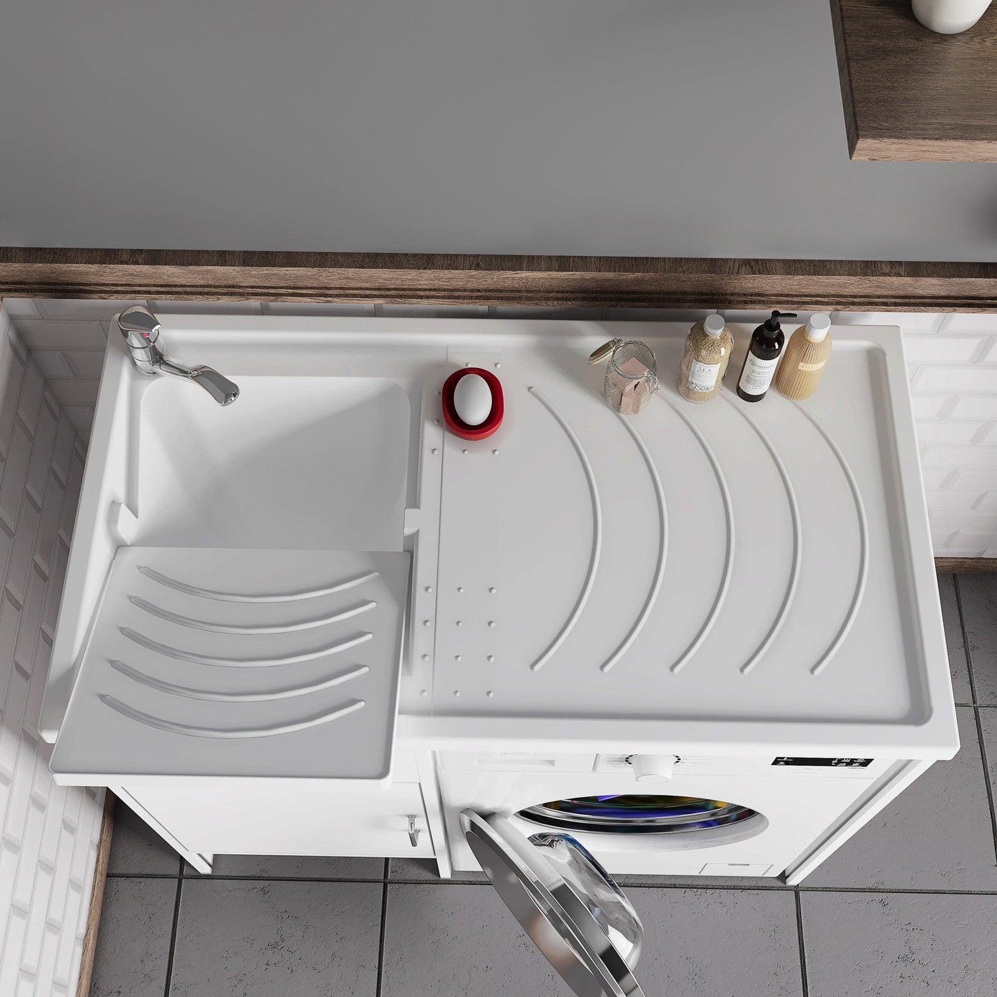 Mobile coprilavatrice a 1 anta con vasca reversibile in kit 109x60cm modello Garden per interni ed esterni, pratico e resistente