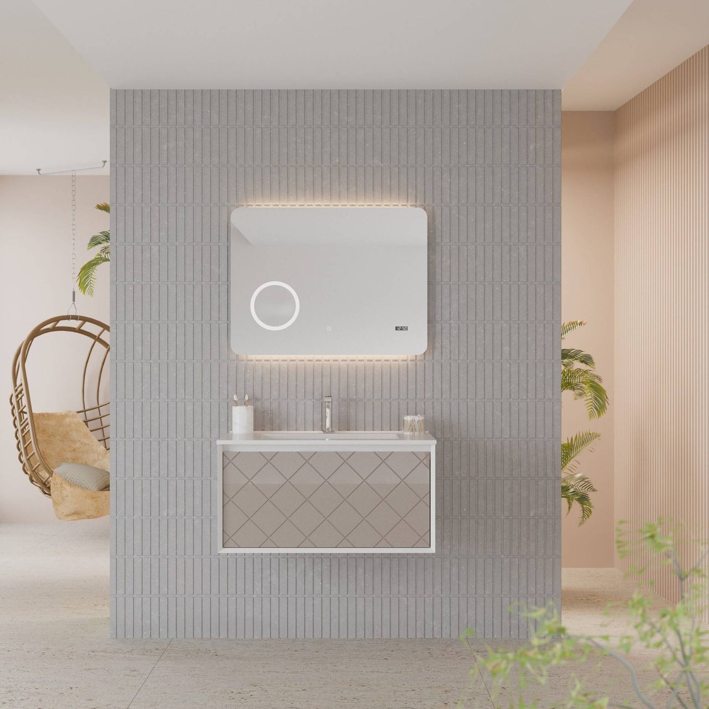 Mobile da bagno sospeso da 81cm colore cappuccino lucido