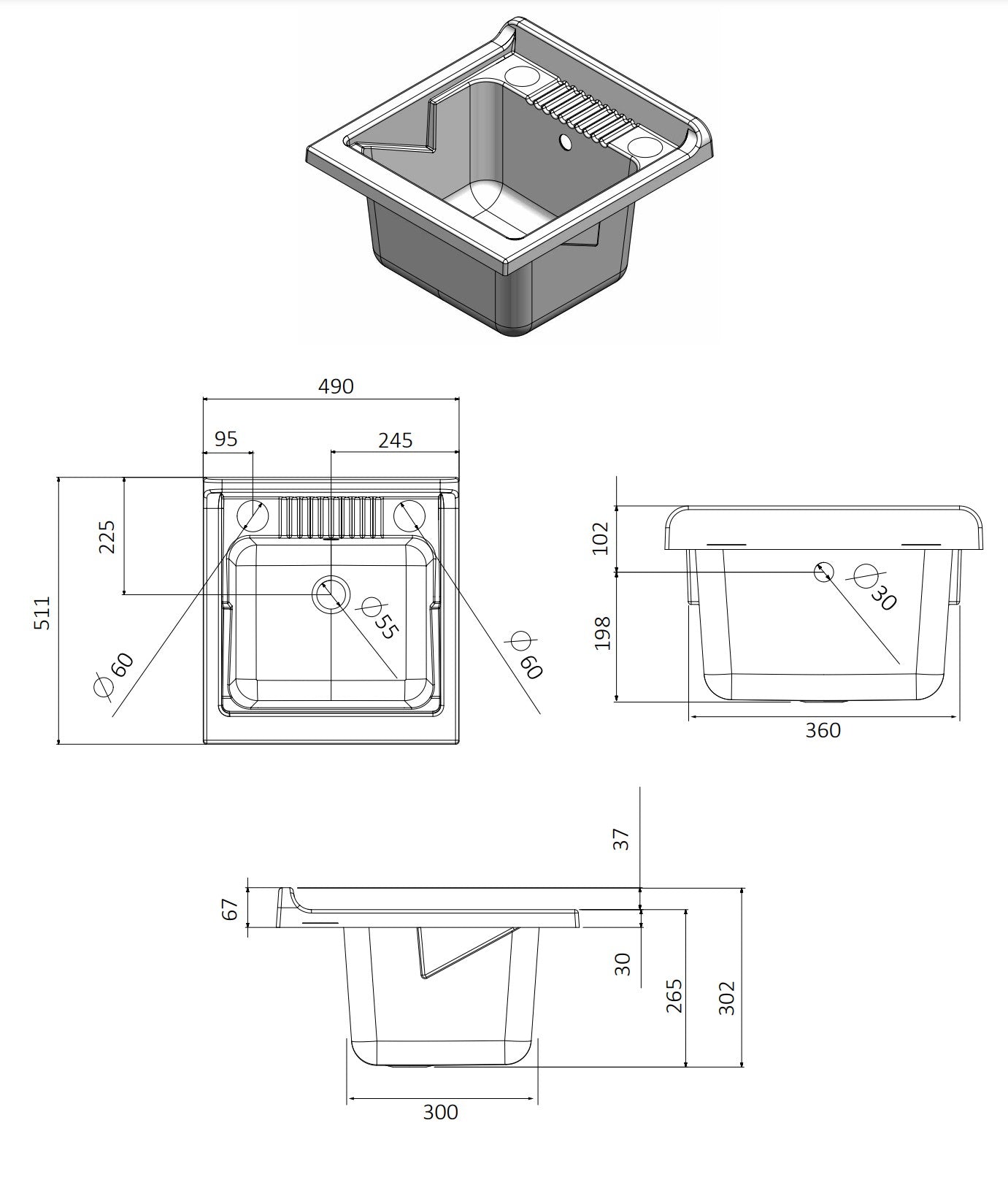 Mobile lavatoio a 1 anta in kit 50x50cm modello Esterni Roc sportelli a serrandina salvaspazio