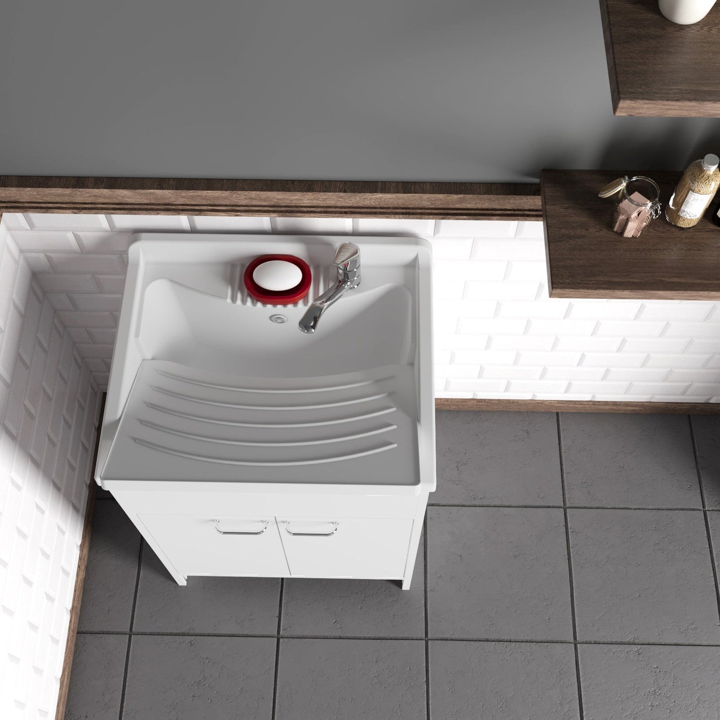 Mobile lavatoio a 2 ante in kit 60x50cm modello Garden per interni ed esterni , pratico e resistente