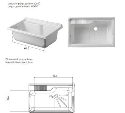 Mobile lavatoio a 2 ante in kit 80x50cm modello Garden per interni ed esterni , pratico e resistente