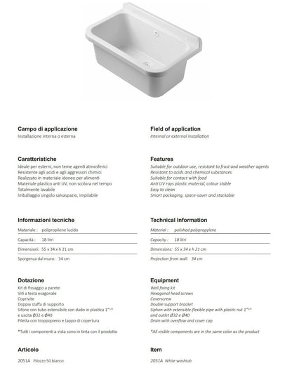 Mobile lavatoio compatto a 2 ante in kit 55x34cm modello Pancrazio ideale per giardini e spazi esterni
