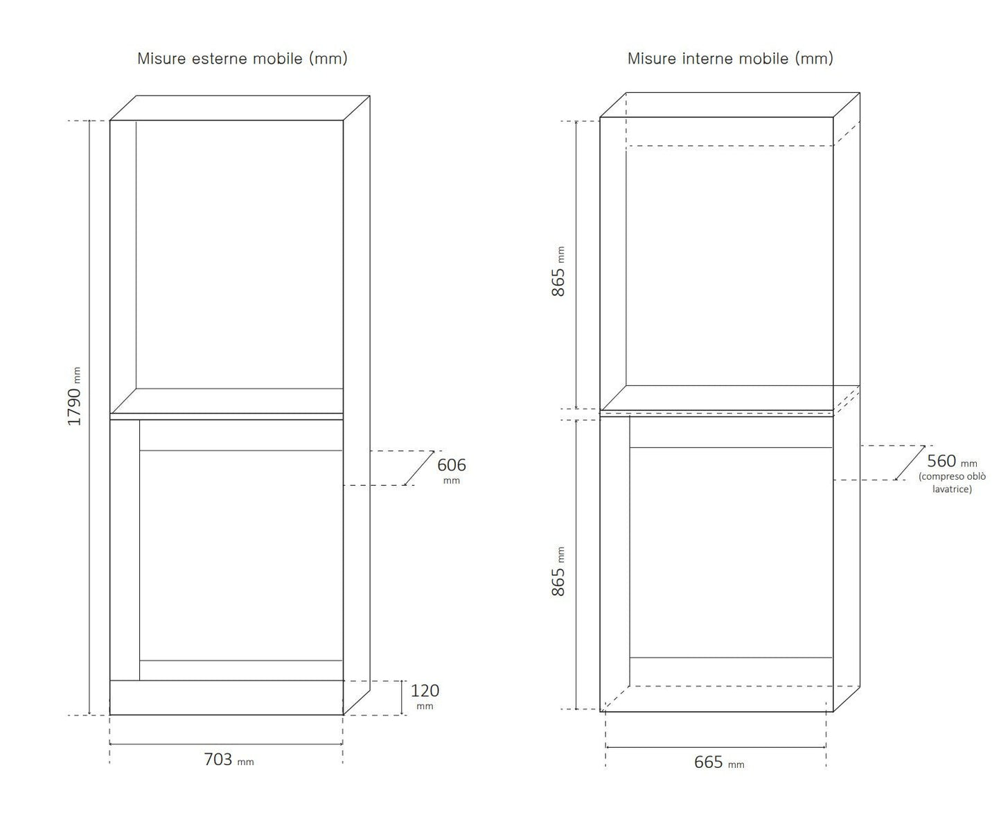Mobile porta lavatrice e asciugatrice verticale in kit modello Double in nobilitato idrofugo solido e resistente.