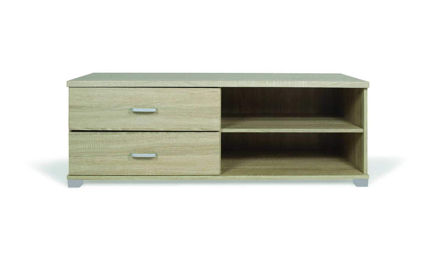 Mobile porta tv con cassetti e ripiani in rovere 120x40x43,5cm