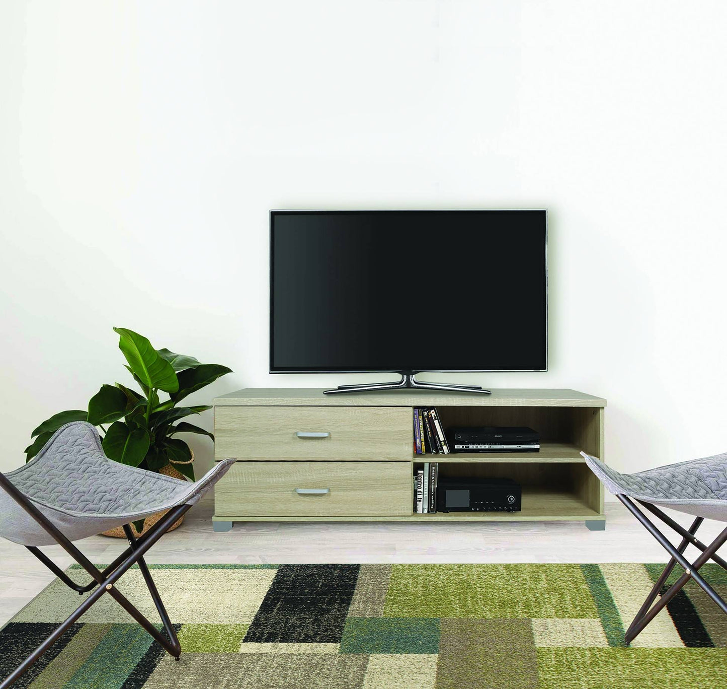 Mobile porta tv con cassetti e ripiani in rovere 120x40x43,5cm