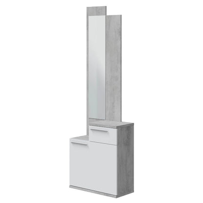 Flurmöbel Schuhschrank Caren mit Spiegel 61x28x185h in Beton und Weiß Artik
