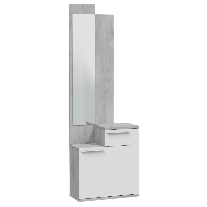 Flurmöbel Schuhschrank Caren mit Spiegel 61x28x185h in Beton und Weiß Artik