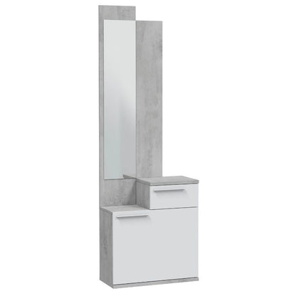 Flurmöbel Schuhschrank Caren mit Spiegel 61x28x185h in Beton und Weiß Artik