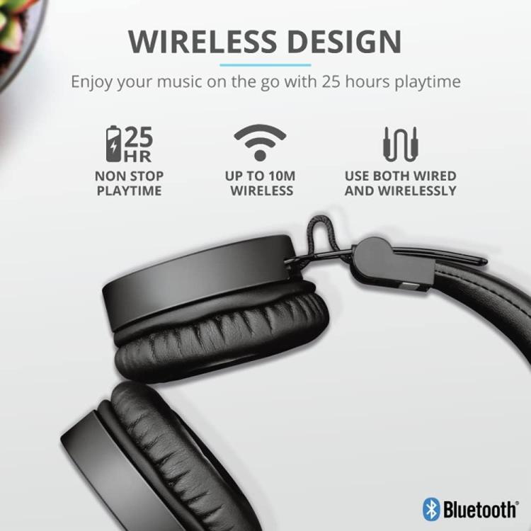 Trust Tones Kabellose Bluetooth-Kopfhörer, faltbar, für Smartphone und PC, schwarz