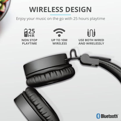 Trust Tones Kabellose Bluetooth-Kopfhörer, faltbar, für Smartphone und PC, schwarz