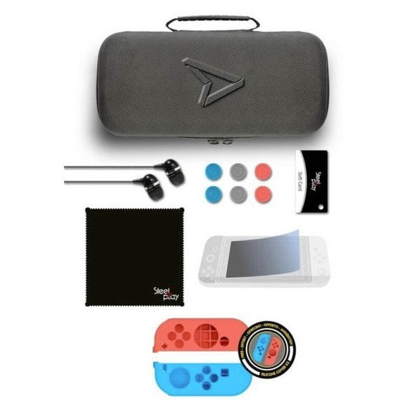 Steel-Play Hülle + 11 Zubehörteile Nintendo Switch Kopfhörer Cover Joy-Con Bildschirm