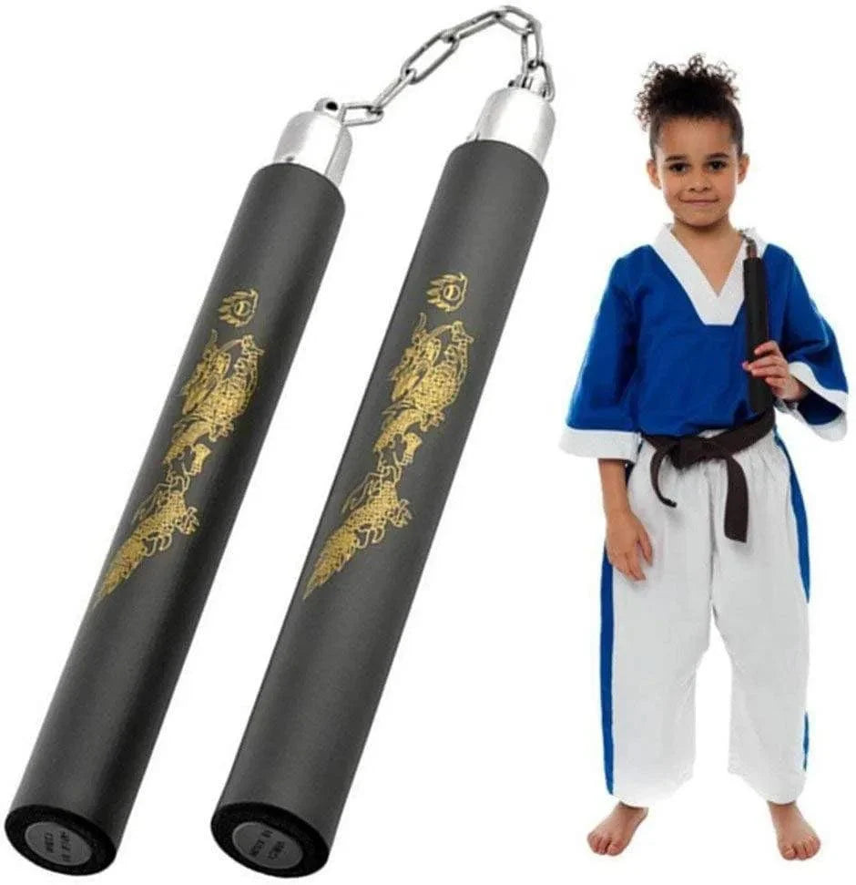 Nunchaku professionali in gomma con catena | Allenamento Arti Marziali KungFu Karate Kobudo nunciaco