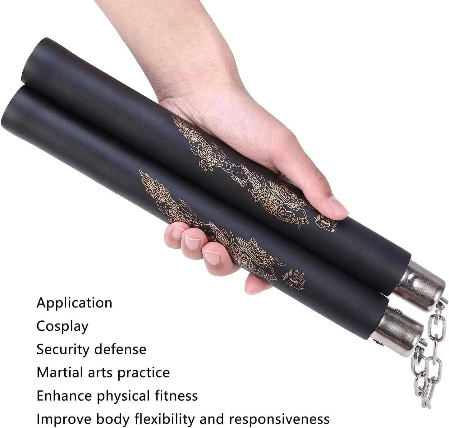 Nunchaku professionali in gomma con catena | Allenamento Arti Marziali KungFu Karate Kobudo nunciaco