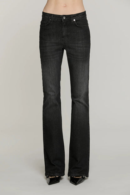 Relish Pantalone SCHIFFER_BLACK v.media 5 ts flaire fit con logo strass tasche denim RDA2607016002 nero