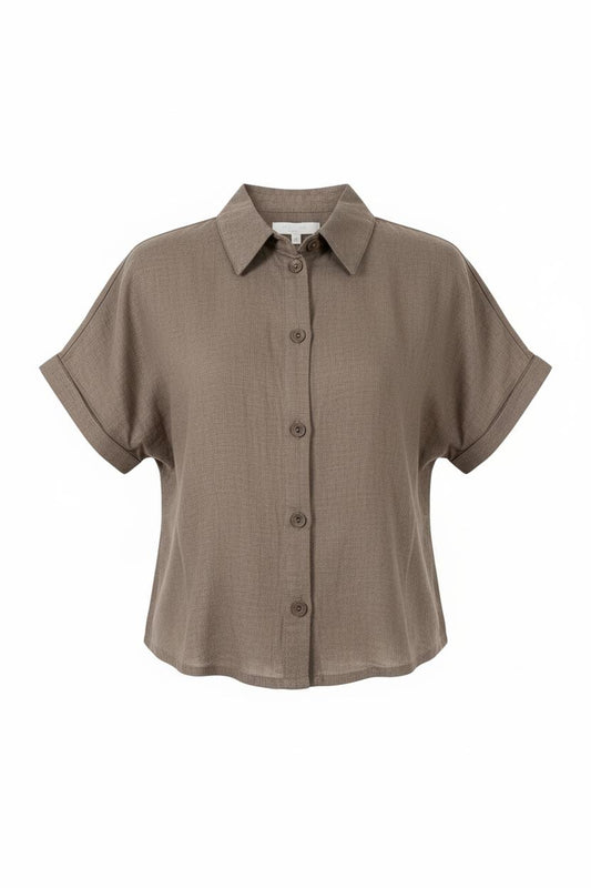 Censured Camicia Donna Lino Manica Corta SWC827TCOL 132 Tortora