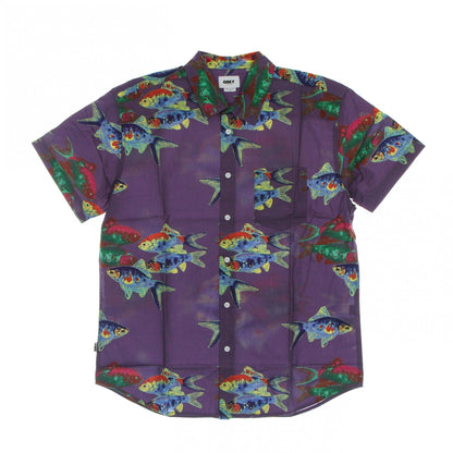Obey Camicia manica corta da uomo Fishbowl Woven SS 181210338 lavanda